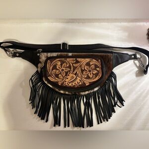 Black and Brown cowhide Fringe Leather Bag